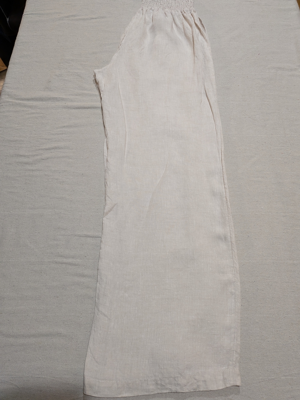 Smocked Waist Wide Leg Linen Pants Boho Shabby Casual - Picture 2 of 9